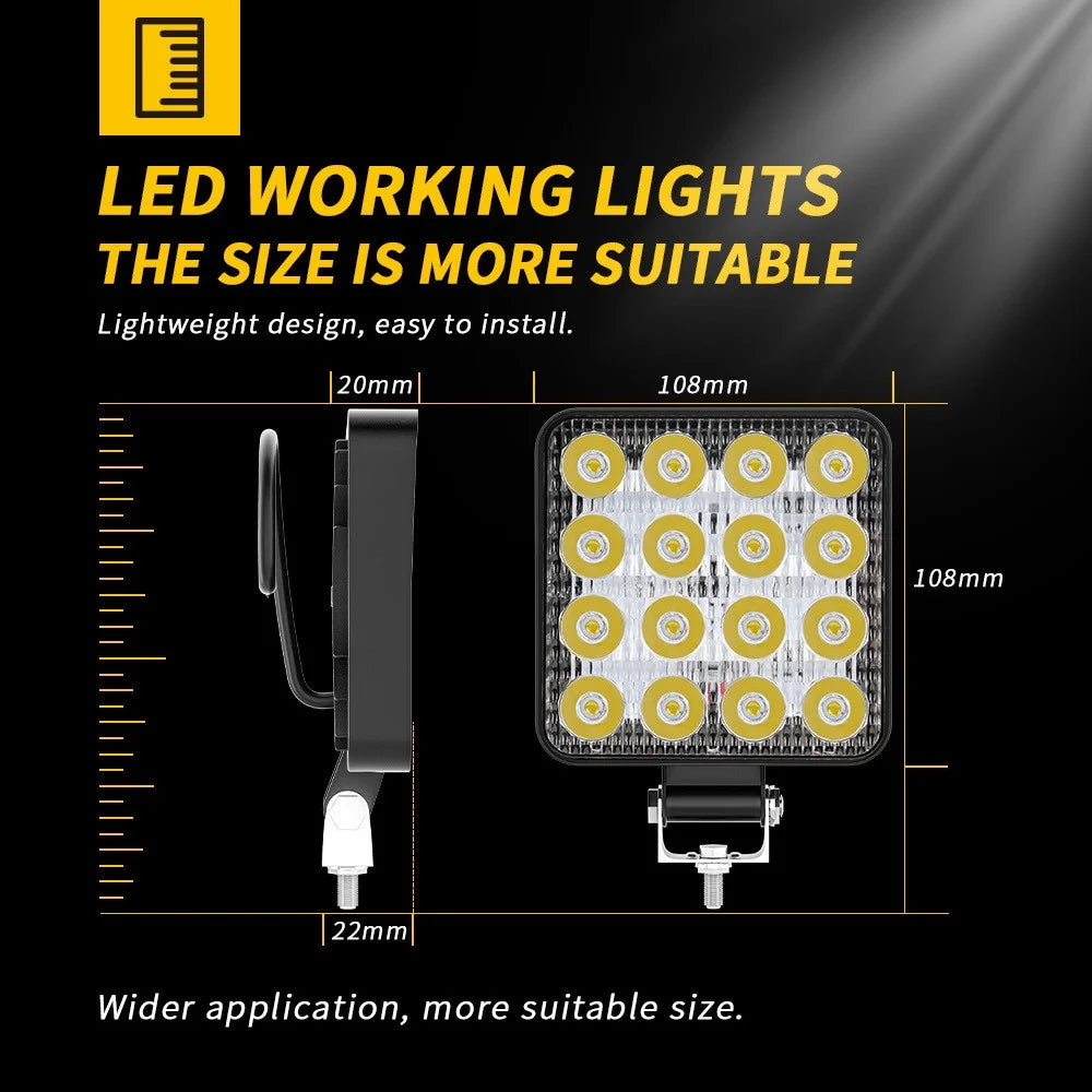 16LED 48W Car SUV Off-Road Square Spotlight Waterproof Vehicle Working Lamp Headlight - 6