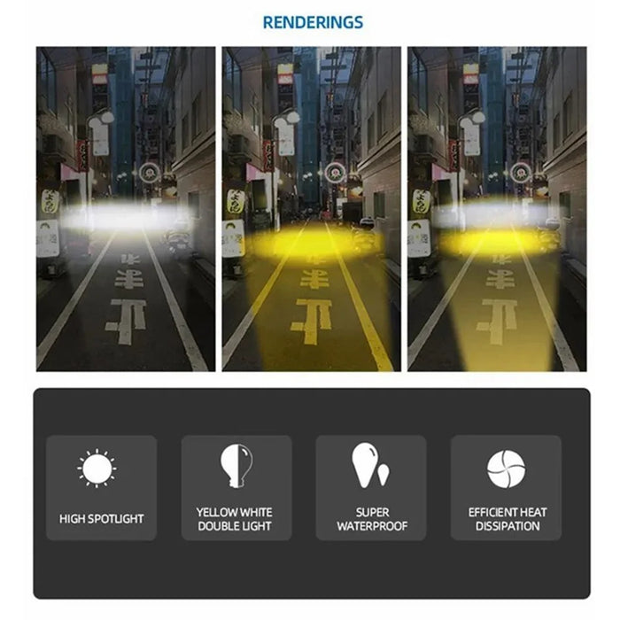 W65 Motorcycle Modification Spotlight White+Yellow LED Waterproof Motorbike Headlight - 4
