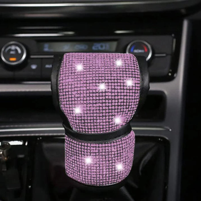 7Pcs / Set Shiny Rhinestones Car Steering Wheel Safety Belt Shifter Cover Cup Mat Start Button Ring Kit - Pink - 3