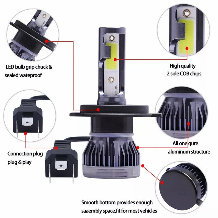2Pcs H4 LED Headlight 360 Degree Illumination 120W 6000K High Low Beam Car Fog Lamp - 6