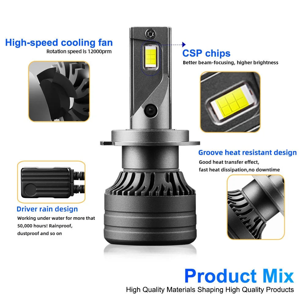 FV7 2Pcs LED Headlights 120W 6000K High Low Beam Waterproof Car Front Driving Lamp - H7 - 2