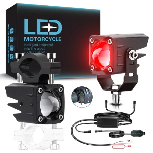 1 Pair Motorcycle LED Spotlight 180W Flashing  Lamp for Motorbike Electric Vehicle Modification - Red Light - 1