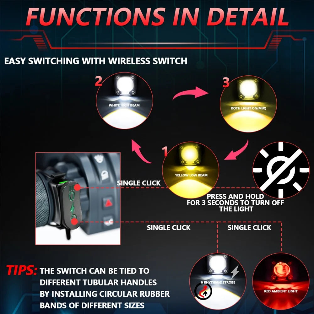 1 Pair Motorcycle LED Spotlight 180W Flashing  Lamp for Motorbike Electric Vehicle Modification - Red Light - 6