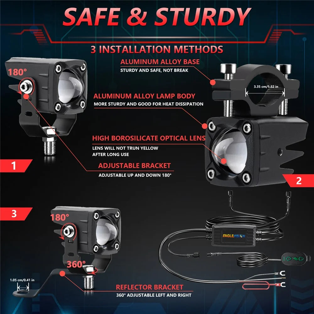1 Pair Motorcycle LED Spotlight 180W Flashing  Lamp for Motorbike Electric Vehicle Modification - Red Light - 7