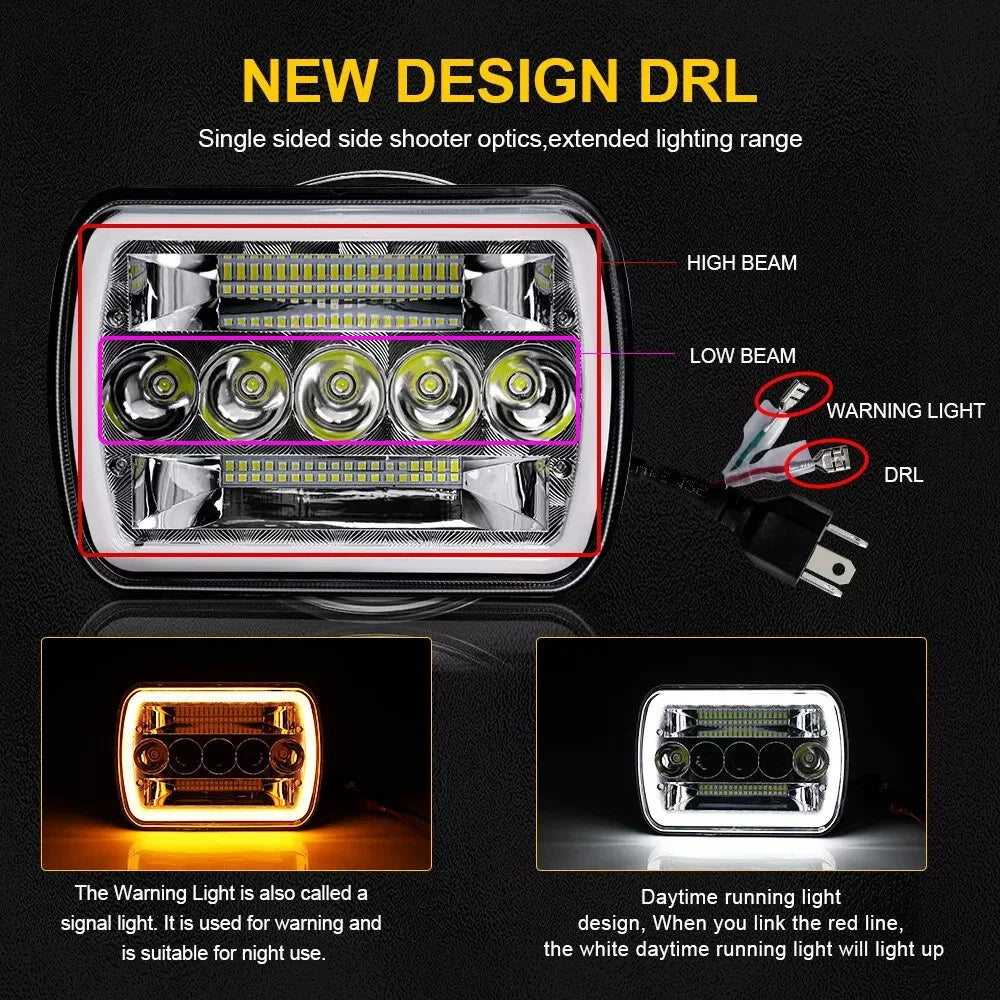 45W 5.59 x 7.8 inch Square LED Headlight Yellow White Dual Color for 6 x 7 inch Truck Light - 3