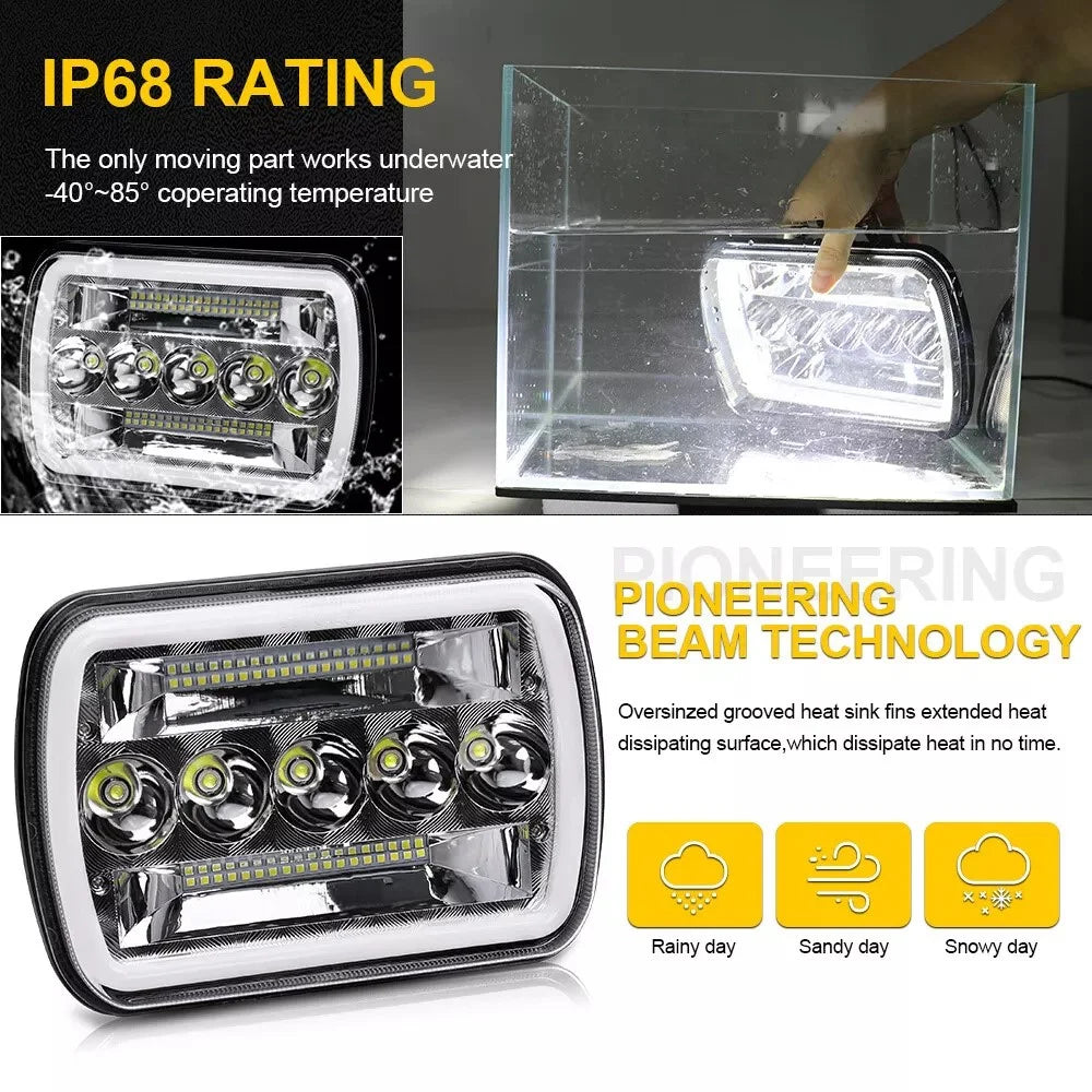 45W 5.59 x 7.8 inch Square LED Headlight Yellow White Dual Color for 6 x 7 inch Truck Light - 5