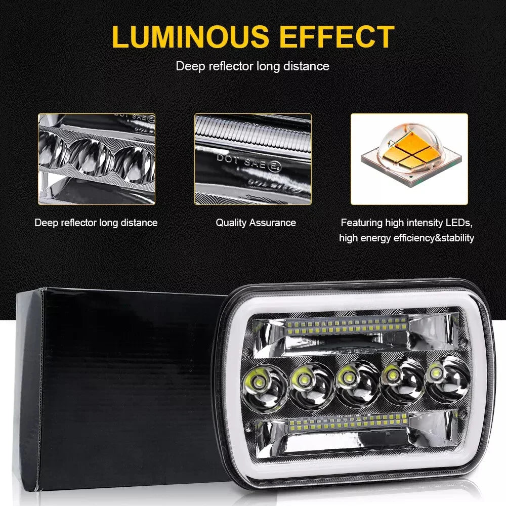 45W 5.59 x 7.8 inch Square LED Headlight Yellow White Dual Color for 6 x 7 inch Truck Light - 6