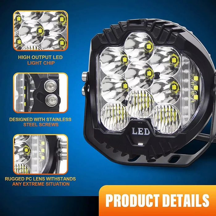 5 Inch Round Spotlight Car Front Bumper Lamp IP67 Waterproof Aluminum Shell LED Floodlight - White Light - 3