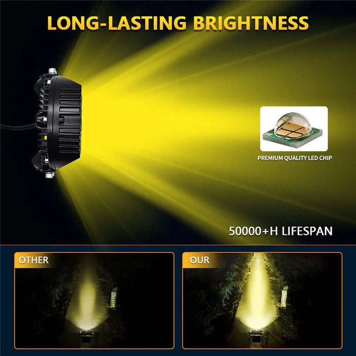 7 Inch Round Spotlight Car Front Bumper Lamp IP67 Waterproof Aluminum Shell LED Floodlight - Yellow Light - 6