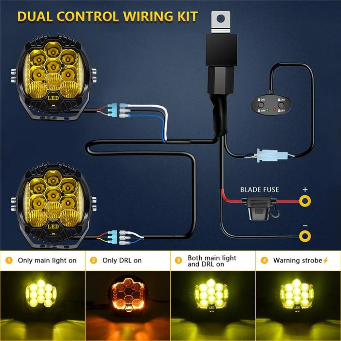 7 Inch Round Spotlight Car Front Bumper Lamp IP67 Waterproof Aluminum Shell LED Floodlight - Yellow Light - 7