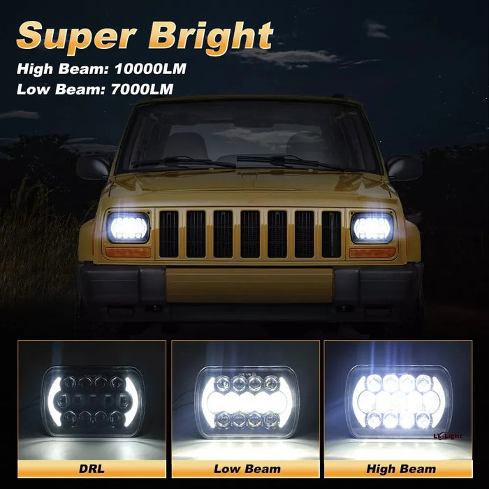 105W High Power IP67 Waterproof High Low Beam Square Car LED Headlight for 5x7 6x7 Inch Vehicles - 5