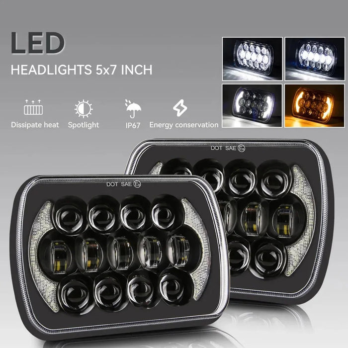 105W High Power IP67 Waterproof High Low Beam Square Car LED Headlight for 5x7 6x7 Inch Vehicles - 6