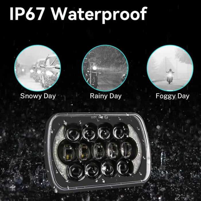 105W High Power IP67 Waterproof High Low Beam Square Car LED Headlight for 5x7 6x7 Inch Vehicles - 7
