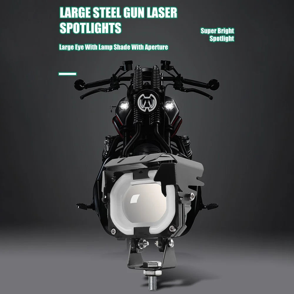 Motorcycle LED Headlight with RGB Angel Eye Halo High Low Beam Laser Spotlight - 2
