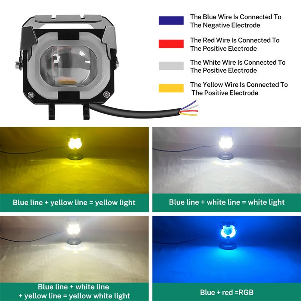 Motorcycle LED Headlight with RGB Angel Eye Halo High Low Beam Laser Spotlight - 4