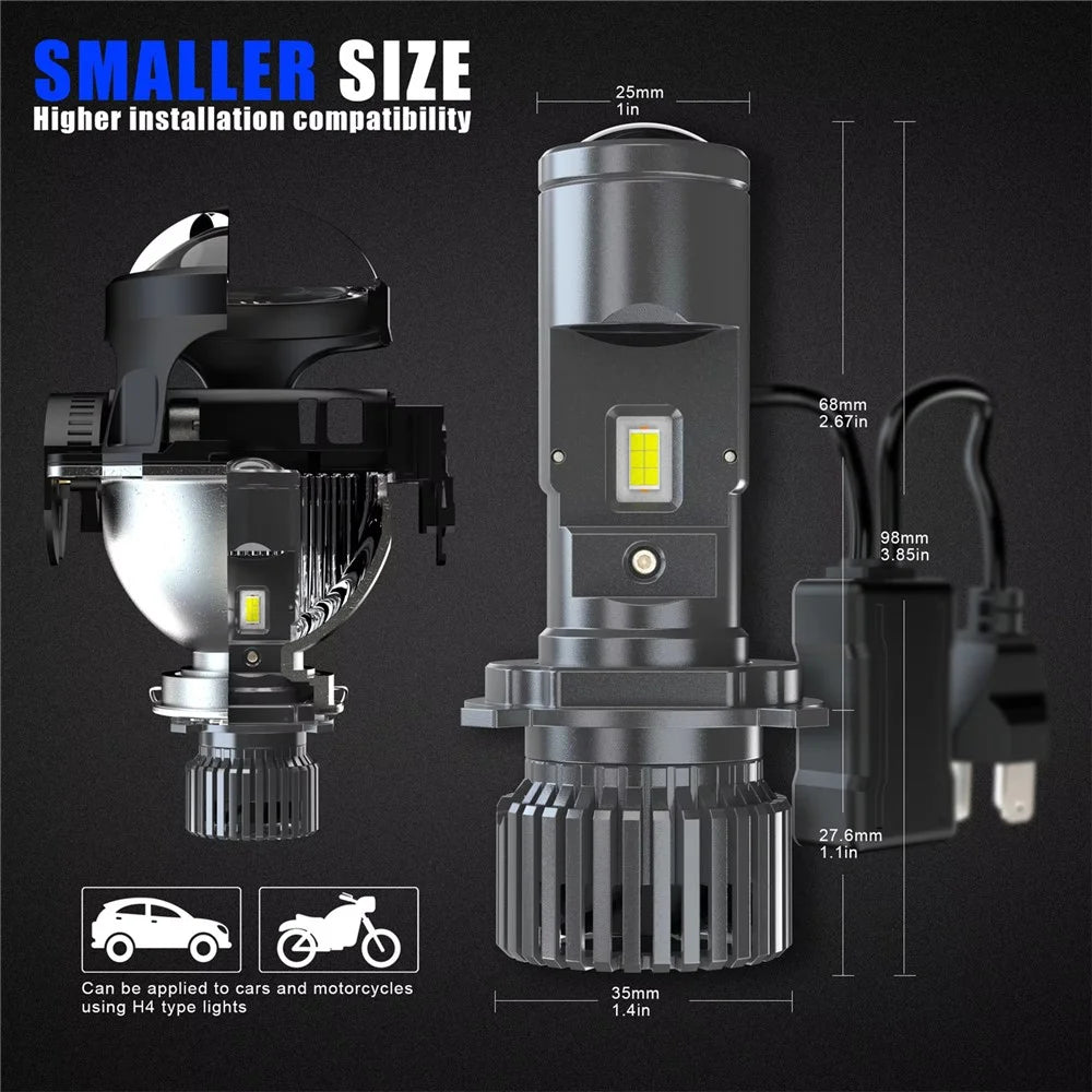 N2 2Pcs H4 LED Projector Lens Headlight Bulb for Motorcycle / Car Lighting IP68 Waterproof - 7