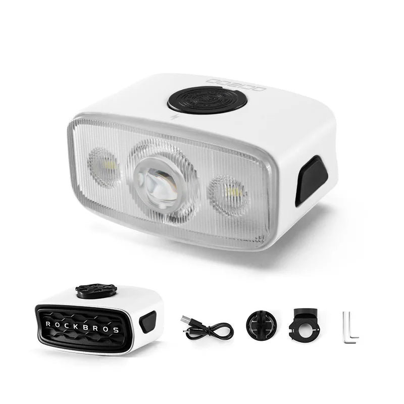 ROCKBROS Bicycle Front Light IPX6 Waterproof 3 Brightness Levels USB-C Rechargeable Bike Headlamp - White - 1