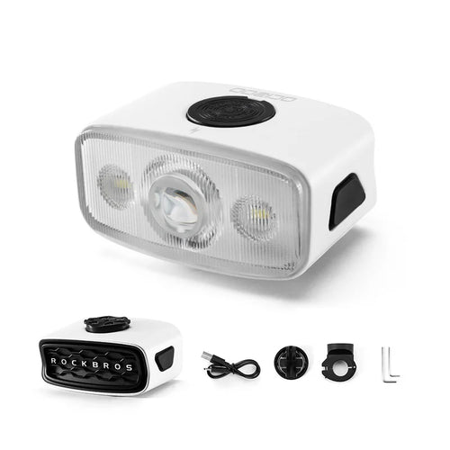 ROCKBROS Bicycle Front Light IPX6 Waterproof 3 Brightness Levels USB-C Rechargeable Bike Headlamp - White - 1