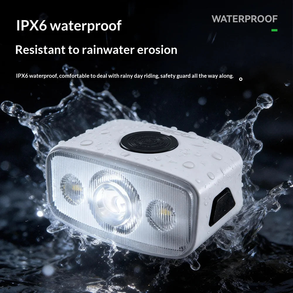ROCKBROS Bicycle Front Light IPX6 Waterproof 3 Brightness Levels USB-C Rechargeable Bike Headlamp - White - 6