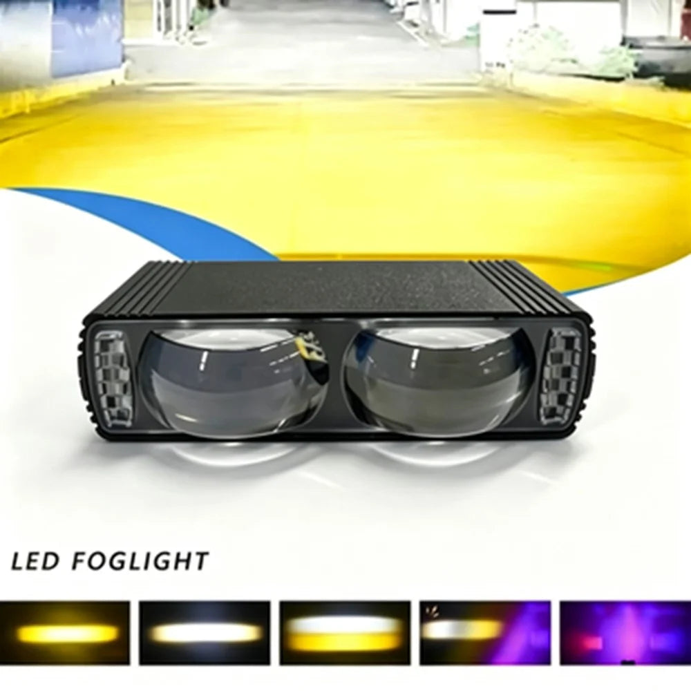 Dual Lens LED Fog Light White + Yellow Light 10W High Low Beam Motorcycle Headlight - Black - 2