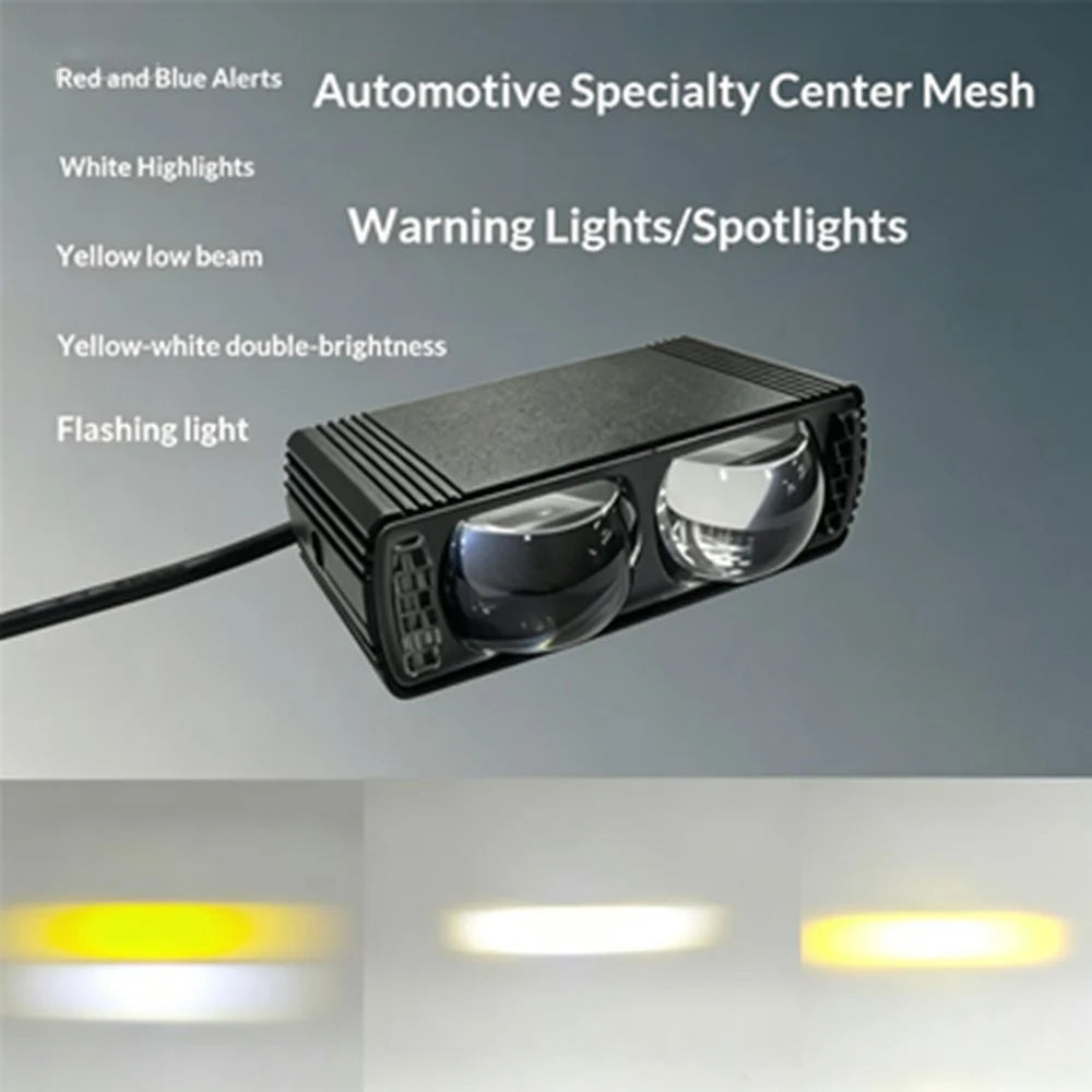Dual Lens LED Fog Light White + Yellow Light 10W High Low Beam Motorcycle Headlight - Black - 3