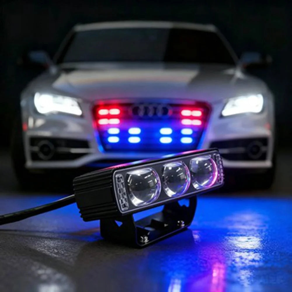 Triple Lens LED Fog Light White + Yellow Light 10W High Low Beam Motorcycle Headlight - Black - 3