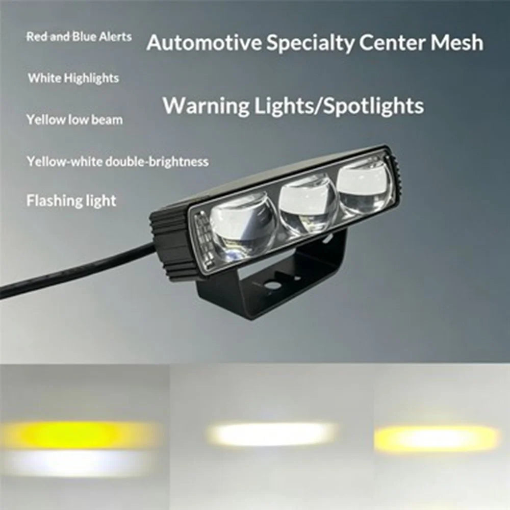 Triple Lens LED Fog Light White + Yellow Light 10W High Low Beam Motorcycle Headlight - Black - 4