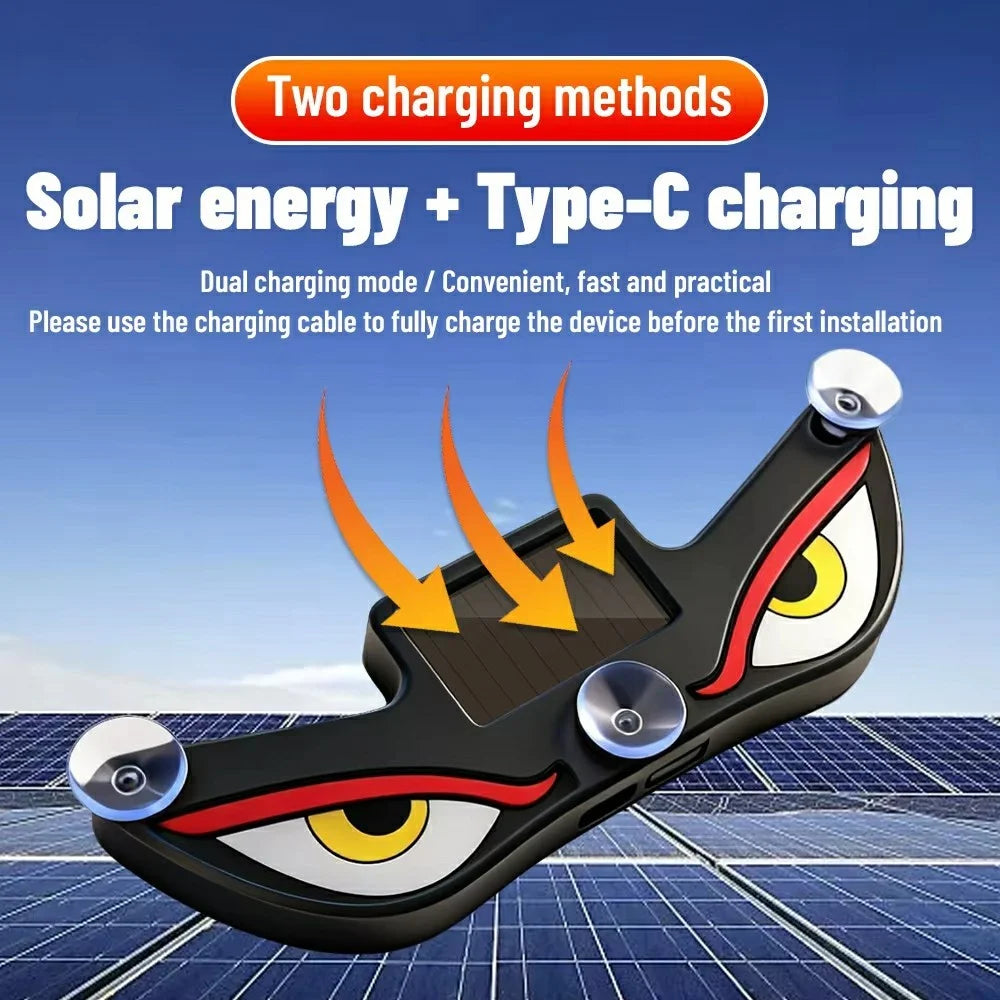 Devil Eyes Design Car LED Warning Lamp Solar Powered Atmosphere Light with Suction Cups for Windshield - Red+Yellow+White - 3