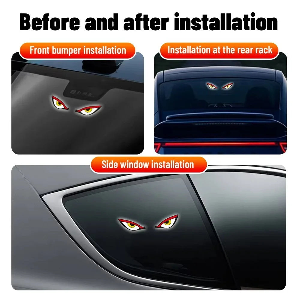 Devil Eyes Design Car LED Warning Lamp Solar Powered Atmosphere Light with Suction Cups for Windshield - Red+Yellow+White - 5