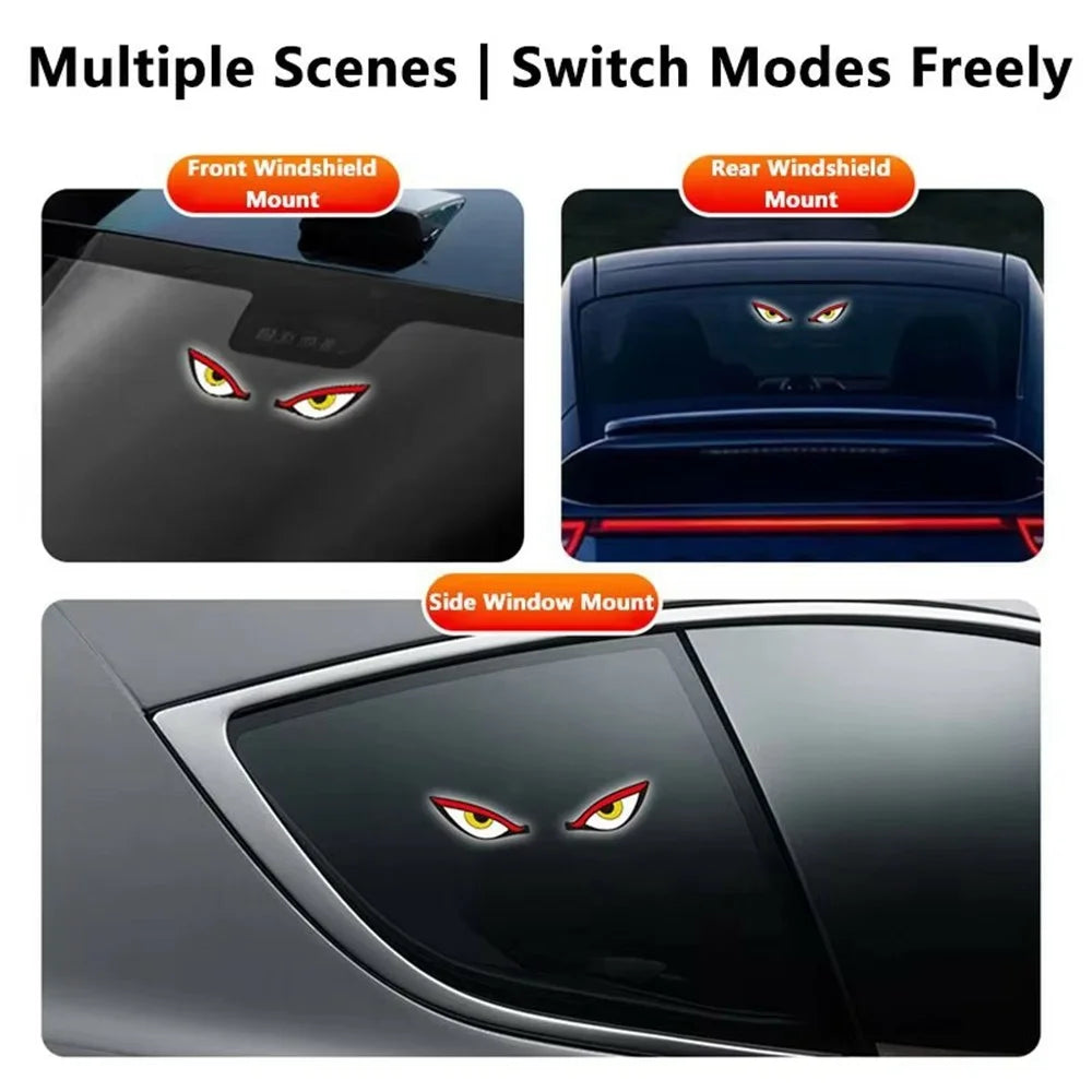 Devil Eyes Design Car LED Warning Lamp Solar Powered Atmosphere Light with Suction Cups for Windshield - Red+Yellow+White - 6