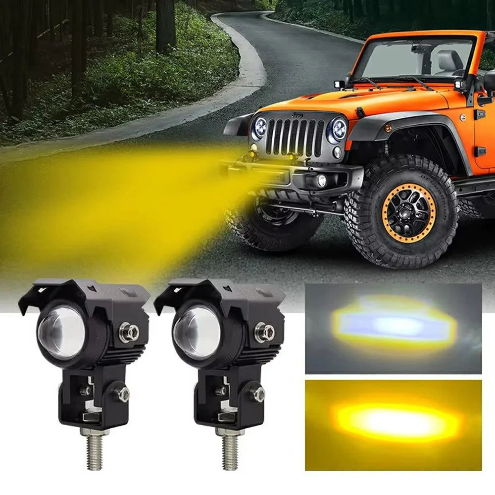 Motorcycle LED Light Dual Color Lens IP67 Waterproof 15W Night Riding Lamp Auxiliary Spotlight Lamp - 2