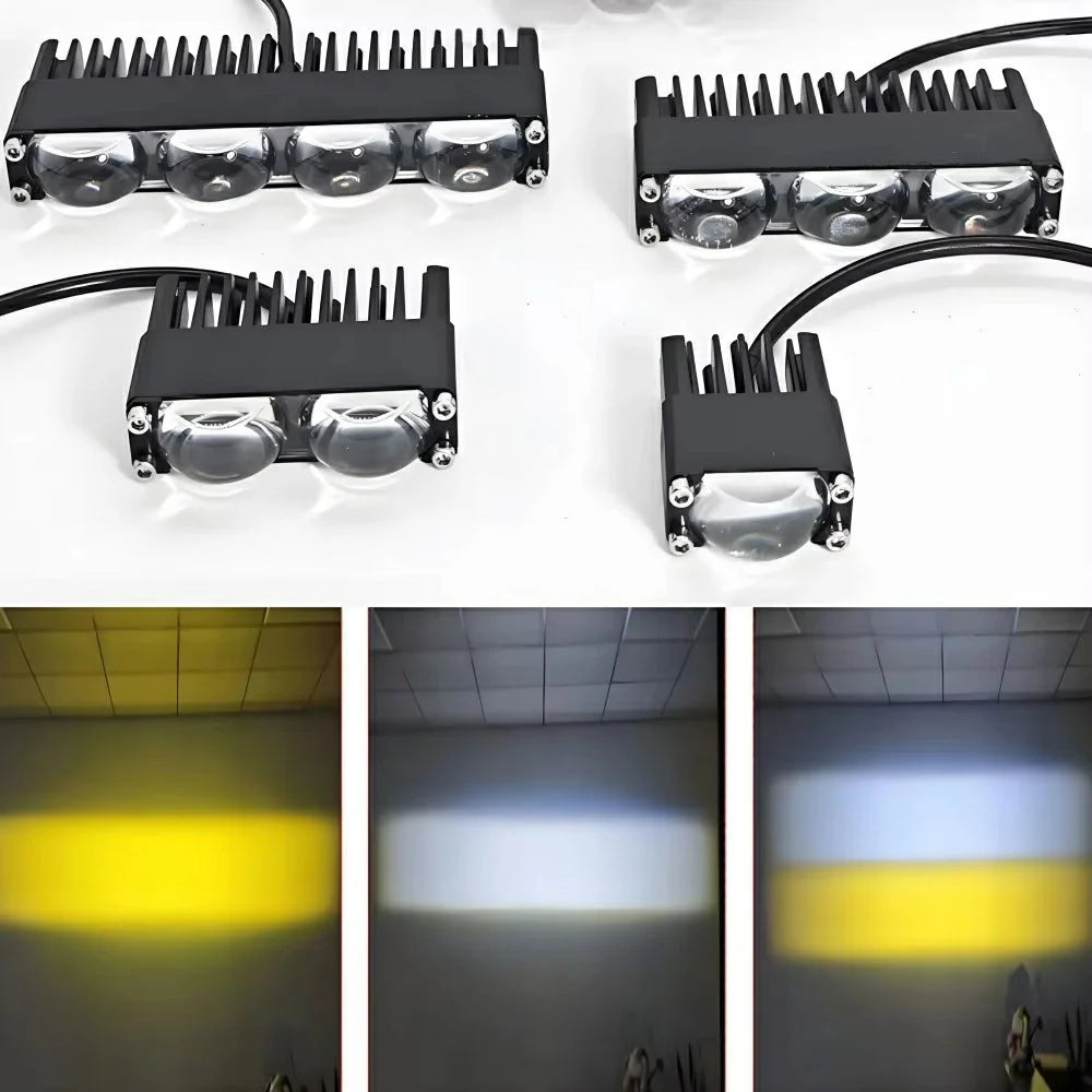 2-LED Car Grille Light IP67 Waterproof 18W Yellow and White Dual Color Auxiliary Lamp for SUV ATV Truck - Black - 2