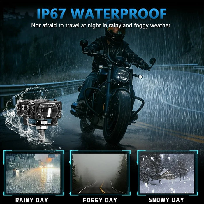 S29 IP67 Waterproof 5 Modes Motorcycle LED Spotlight Red DRL Blue Car Warning Light - Black - 5
