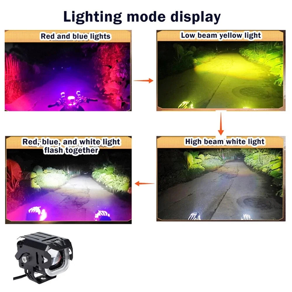 Motorcycle LED Spotlight 15W Auxiliary Headlight Red Blue Yellow White Fog Lamp - Black - 3