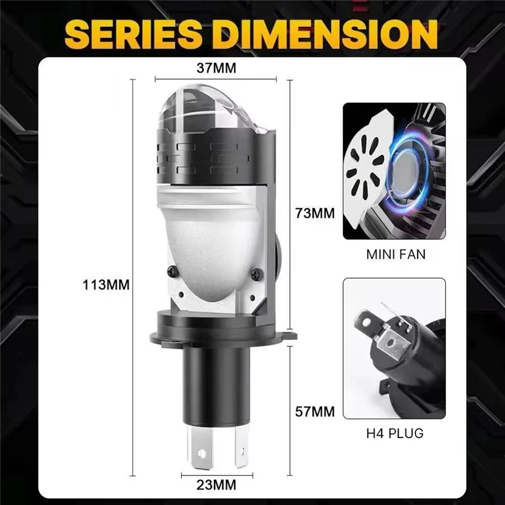 H4 LED Projector Headlight 12-60V 20W IP68 Waterproof High Low Beam Motorcycle Fog Lamp - 6