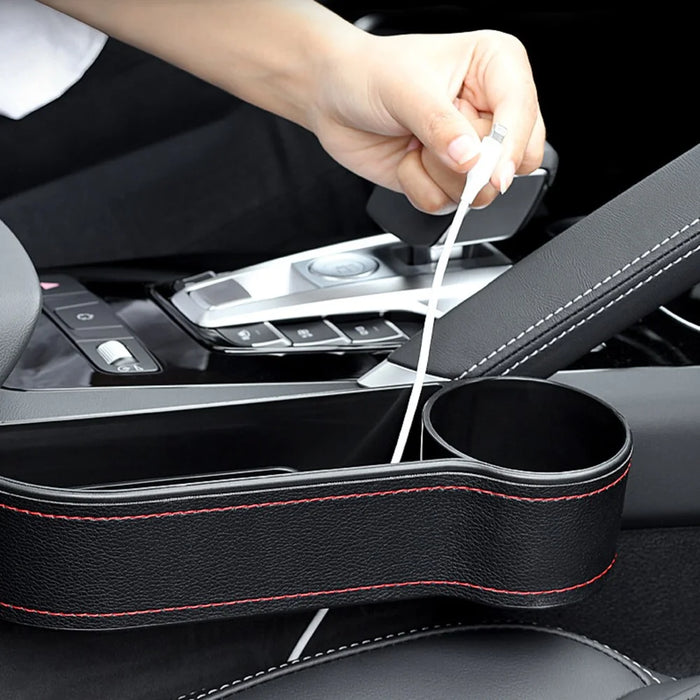 HY-C16 Multifunctional Auto Seat Gap Storage Box Car Cup Holder Seat Organizer - Driver Side/Black - 3