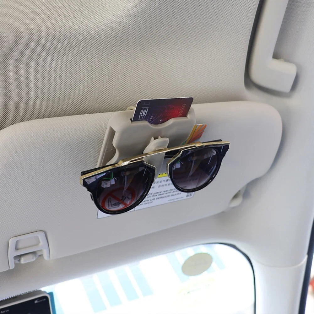 Sunglass Holder Glasses Holder Clip Card Storage Pouch for Car Visor - Black - 6
