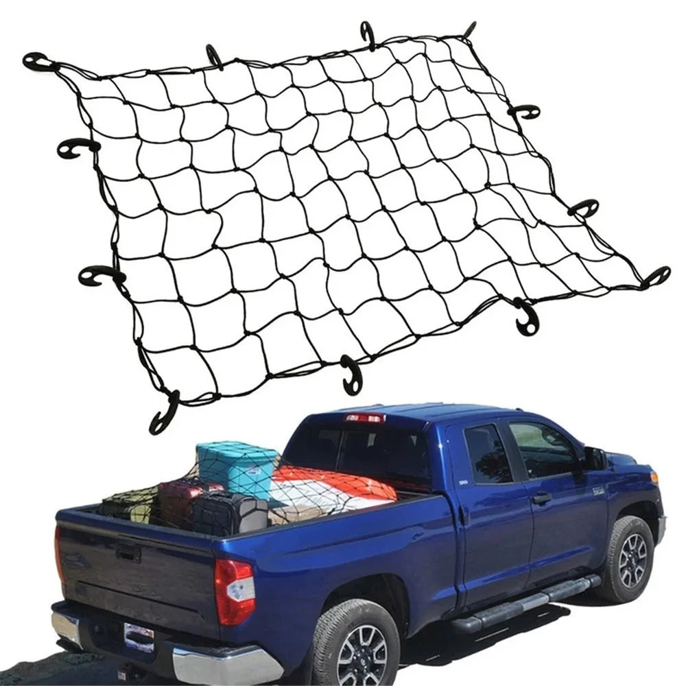 Rubber Cargo Net for Pickups Car Mesh Holes Cord Net Heavy Duty Truck Bed Roof Rack 120cmx90cm 88 Grids Cargo Organizer Net with Hooks - 1