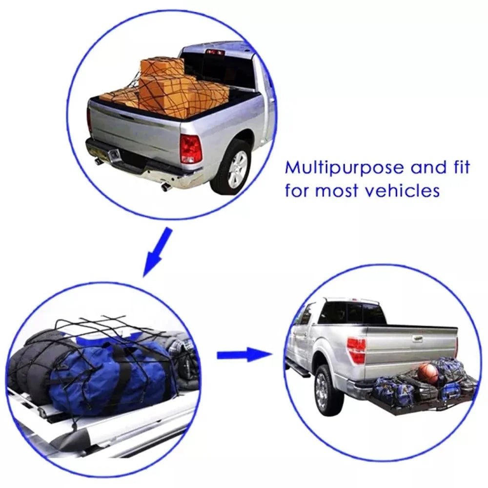 Rubber Cargo Net for Pickups Car Mesh Holes Cord Net Heavy Duty Truck Bed Roof Rack 120cmx90cm 88 Grids Cargo Organizer Net with Hooks - 3