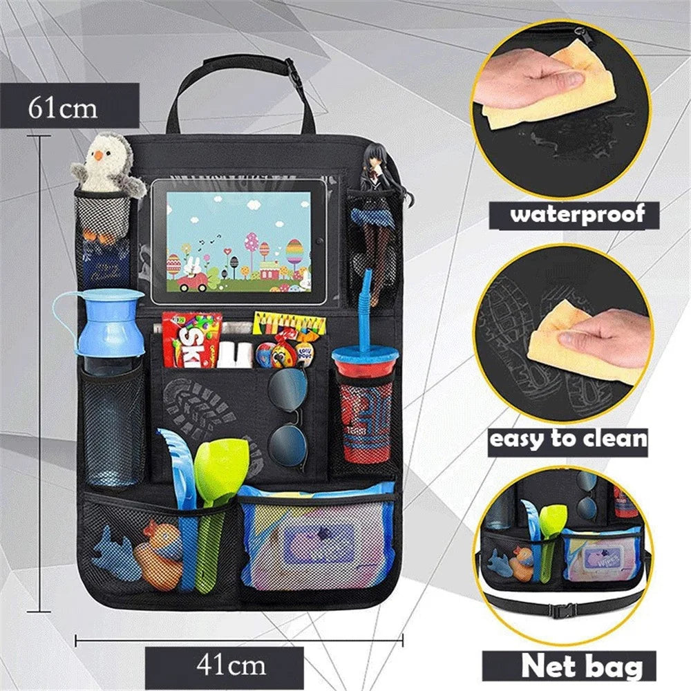 Multifunction Car Back Seat Organizer Bag Automotive Seat Back Organizer with Touch Screen Tablet Holder - 6