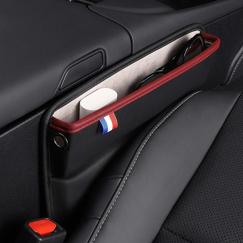 Car Seat Slit Gap Pocket Organizer PU Leather Multifunctional Driver Seat Gap Filler Storage Box - Black / Red - 2