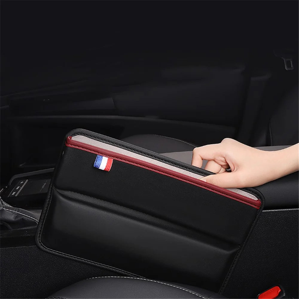 Car Seat Slit Gap Pocket Organizer PU Leather Multifunctional Driver Seat Gap Filler Storage Box - Black / Red - 4