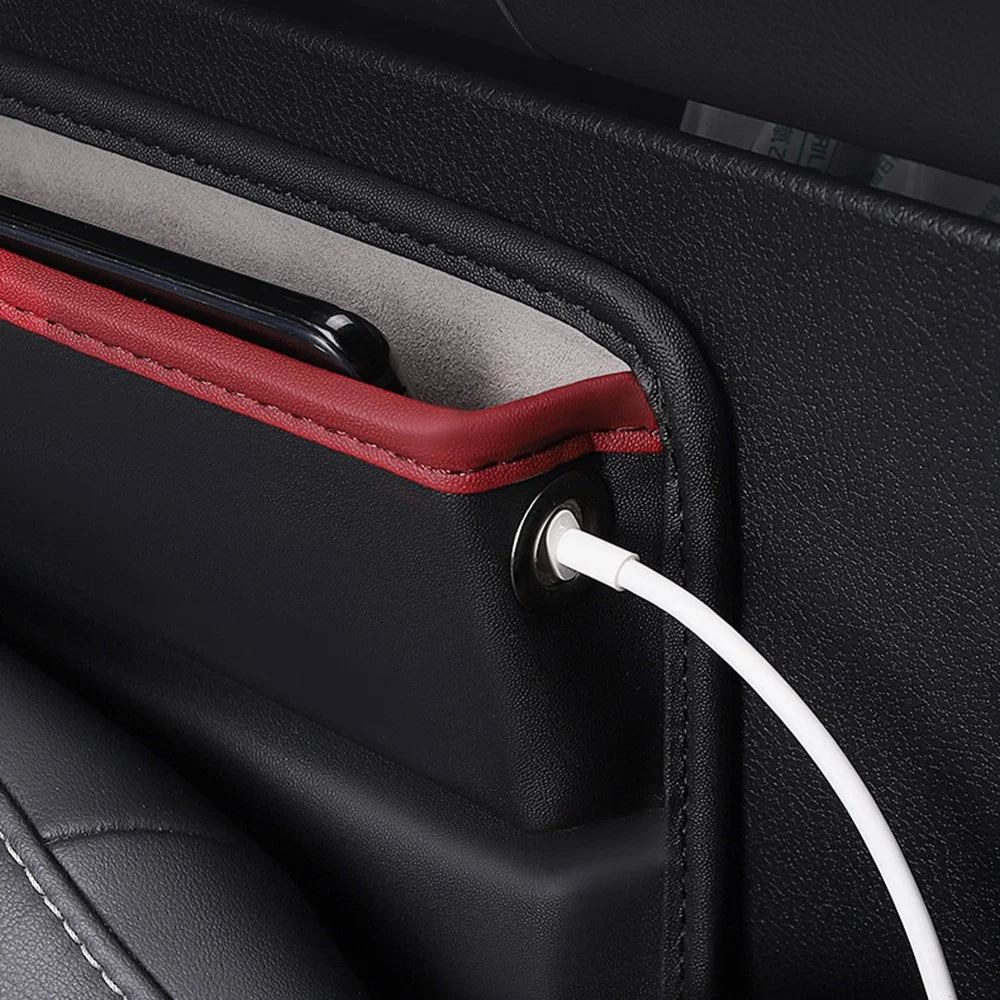 Car Seat Slit Gap Pocket Organizer PU Leather Multifunctional Driver Seat Gap Filler Storage Box - Black / Red - 7