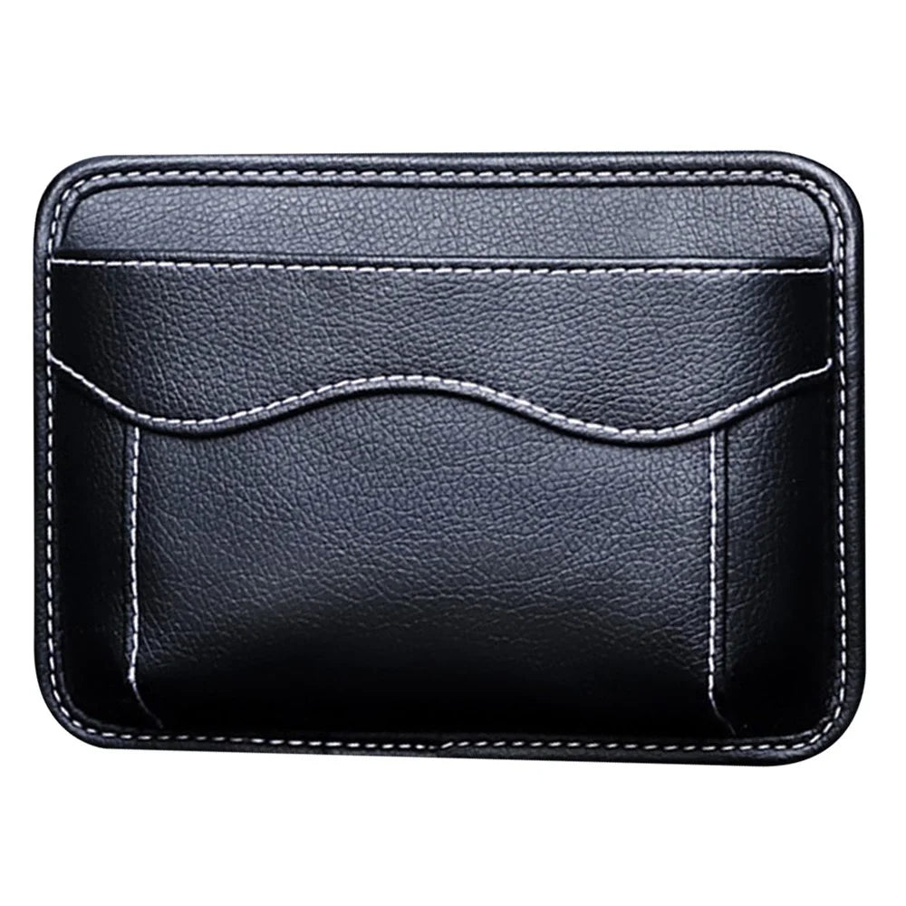 Car Dashboard Adhesive Storage Bag PU Leather Seat Seam Phone Sundries Holder Organizer - Black - 2