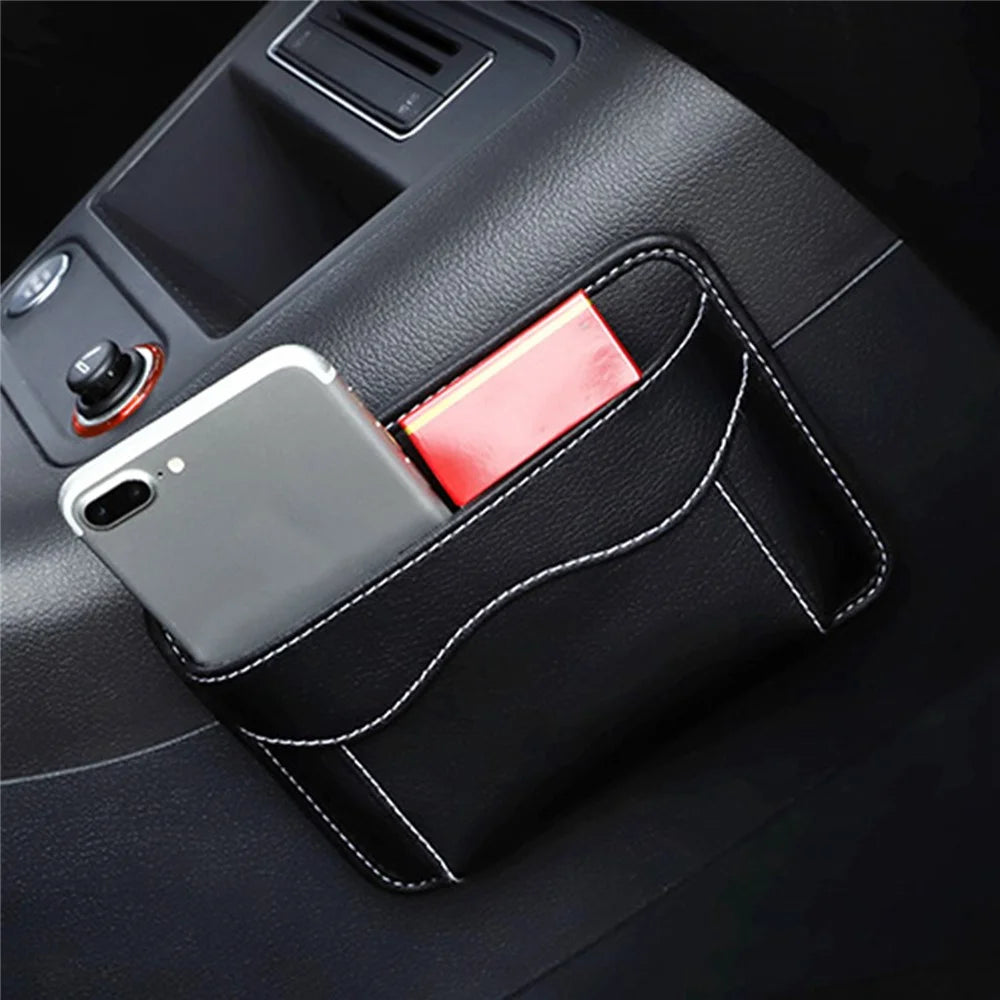 Car Dashboard Adhesive Storage Bag PU Leather Seat Seam Phone Sundries Holder Organizer - Black - 3