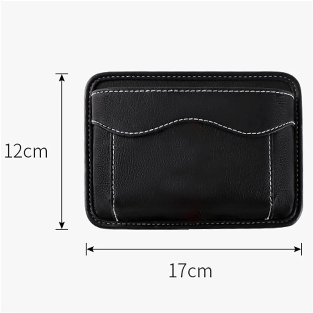 Car Dashboard Adhesive Storage Bag PU Leather Seat Seam Phone Sundries Holder Organizer - Black - 6