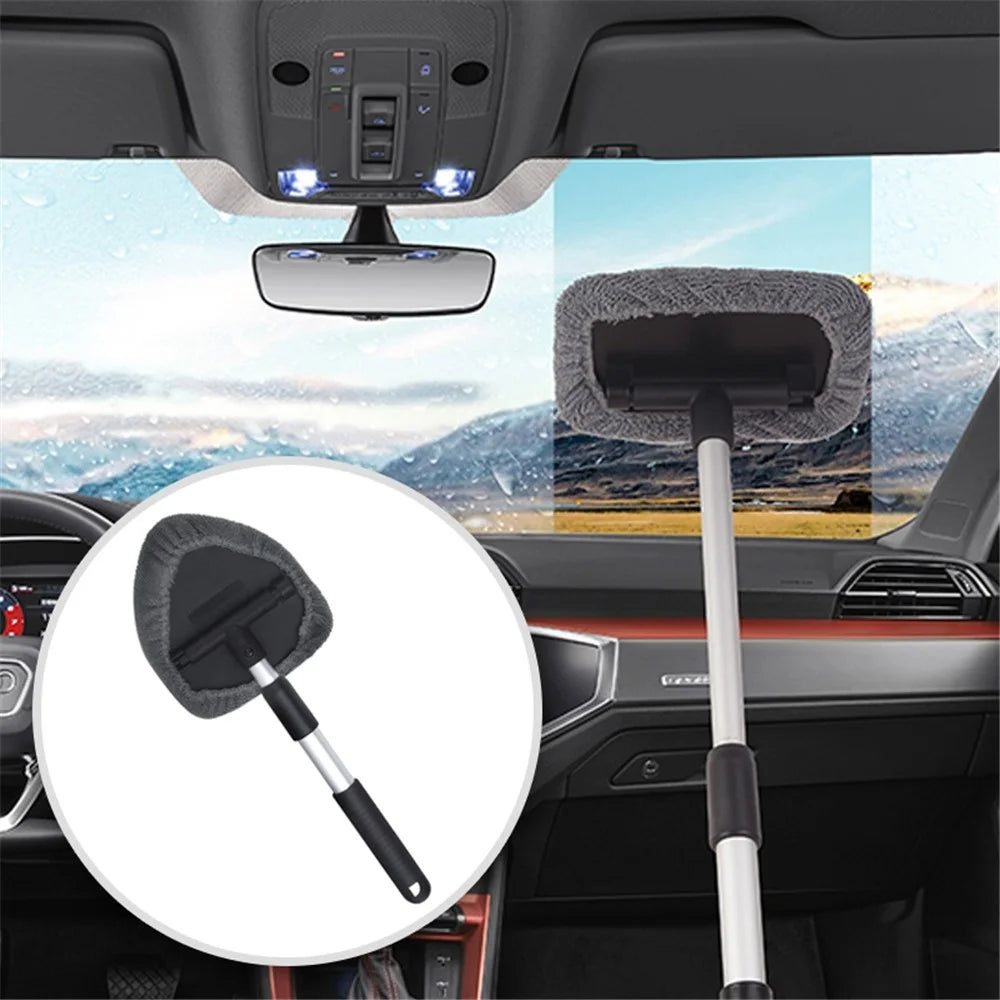 DM-130 Window Windshield Cleaning Tool with 34-49cm Extendable Handle and Microfiber Cloth Car Window Cleaner Triangle Cleaning Wipe - 5