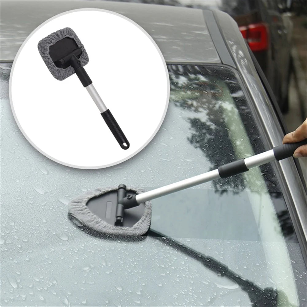 DM-130 Window Windshield Cleaning Tool with 34-49cm Extendable Handle and Microfiber Cloth Car Window Cleaner Triangle Cleaning Wipe - 6
