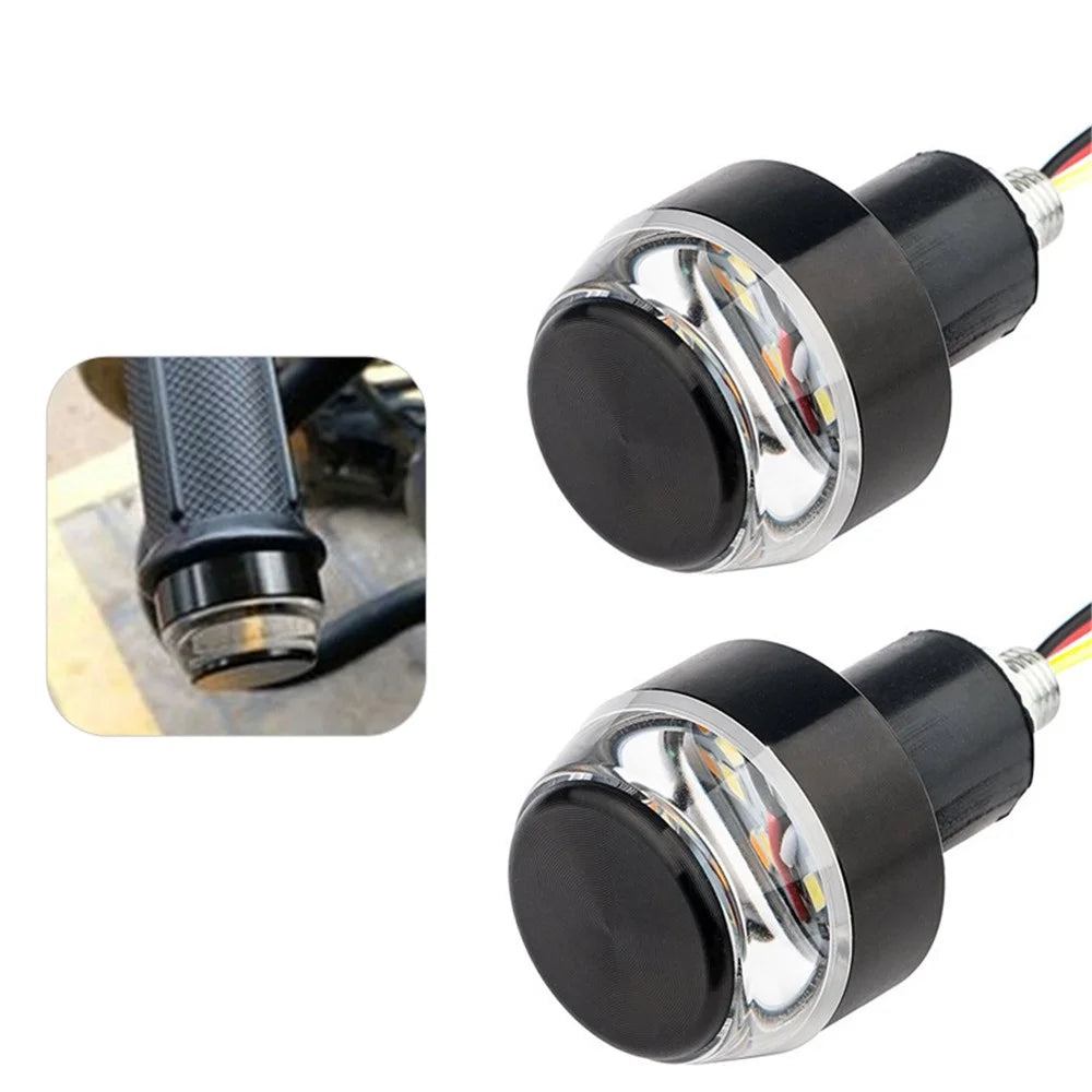 K06 1 Pair Motorcycle Handlebar End Lights Motorcycle Turn Signal Light Grip Bar Plugs - White+Red - 1