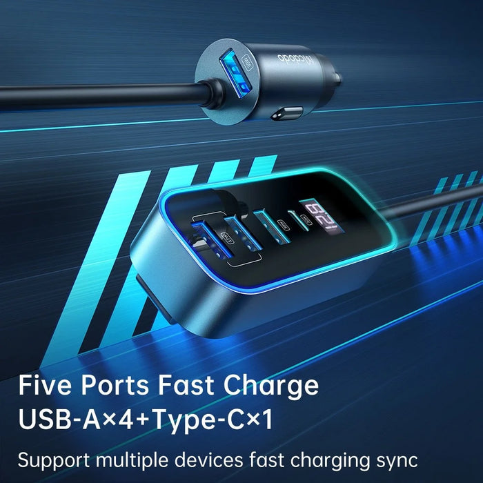 MCDODO CC-1900 107W Digital Display USB-A*4+Type-C*1 5-Port Car Charger with 1.5m Cable, Dark Grey - 4